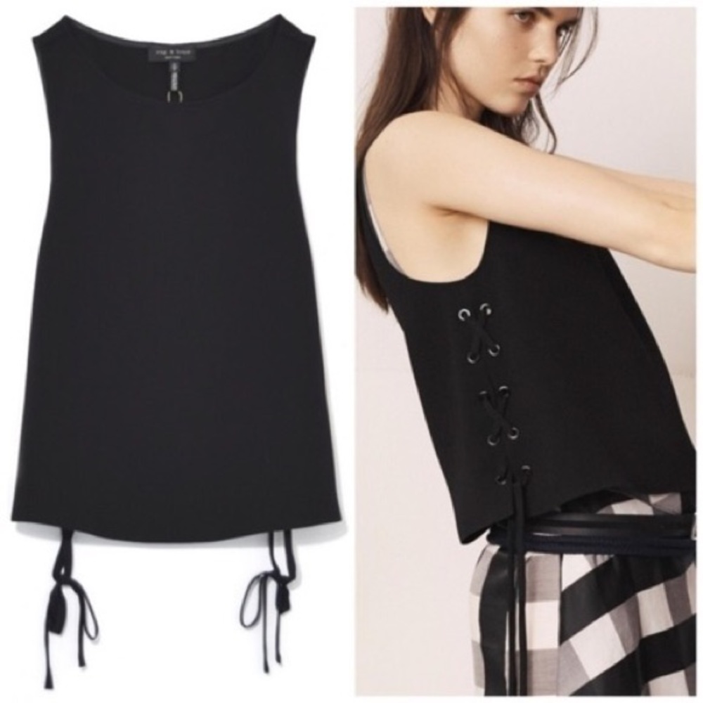 Rag & Bone Eliza Black Lace Up Tank